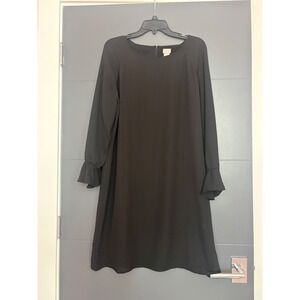 Chicos Black Ruffle Bell Sleeve Shift Dress Womens Size 2 US 12/14 Crepe Lined